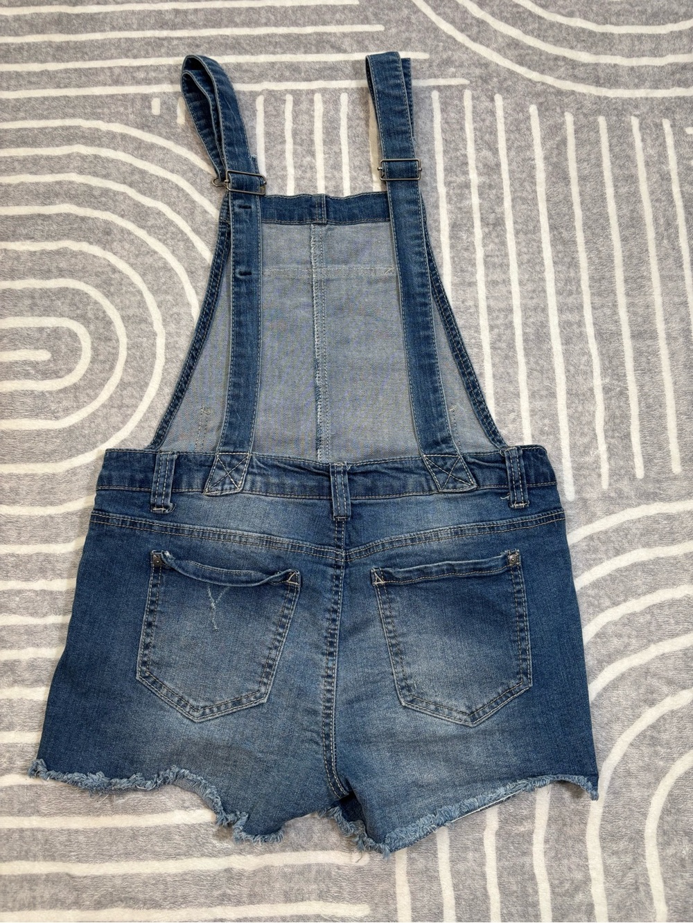 Wallflower Romper, Denim Overalls, Distressed, Jean Shorts, Medium, M, Blue - Picture 7 of 9